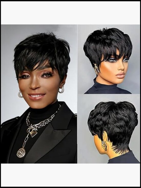 Short Layered Human Hair Wig Pixie Cut for Women Glueless Full Machine Made